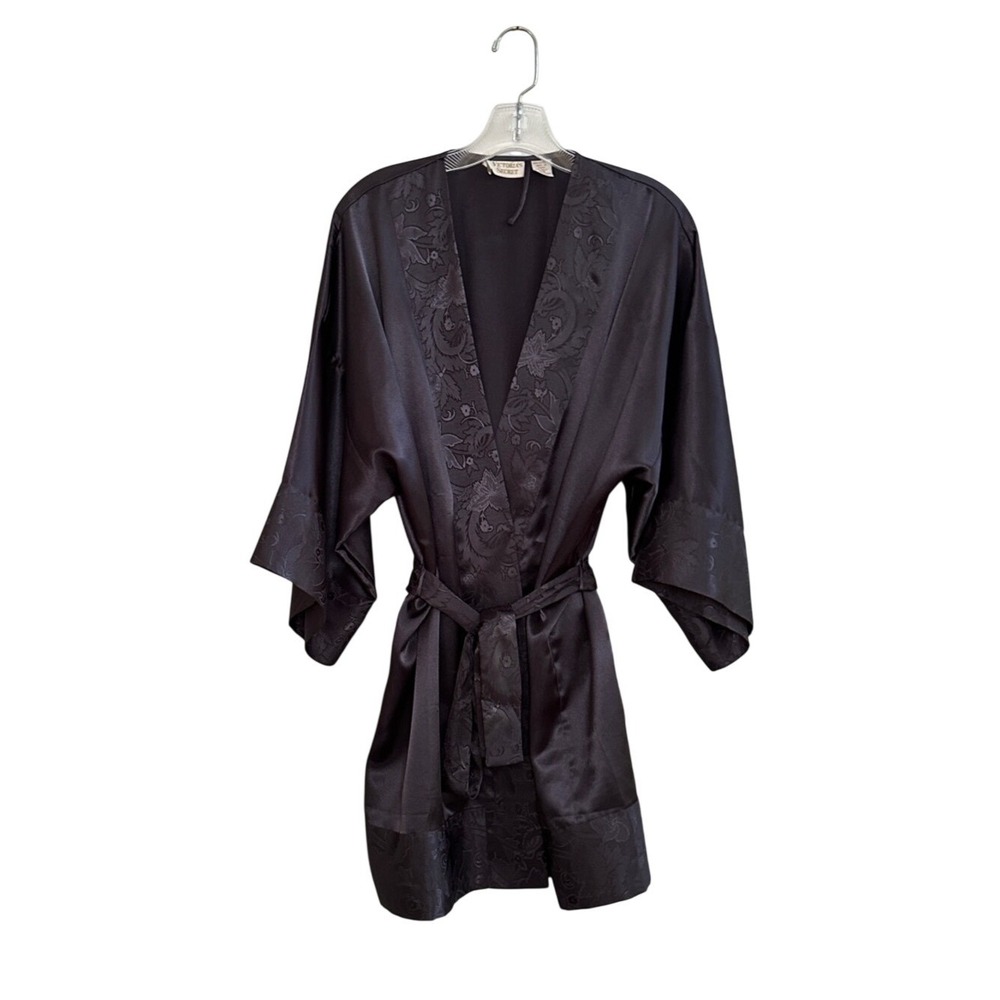 Vintage 1980's-'90's Grey Victoria's Secret Kimono Style Satinesque Robe